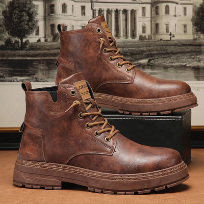 Men's Vintage Motorcycle Boots with Platform Sole, British Style