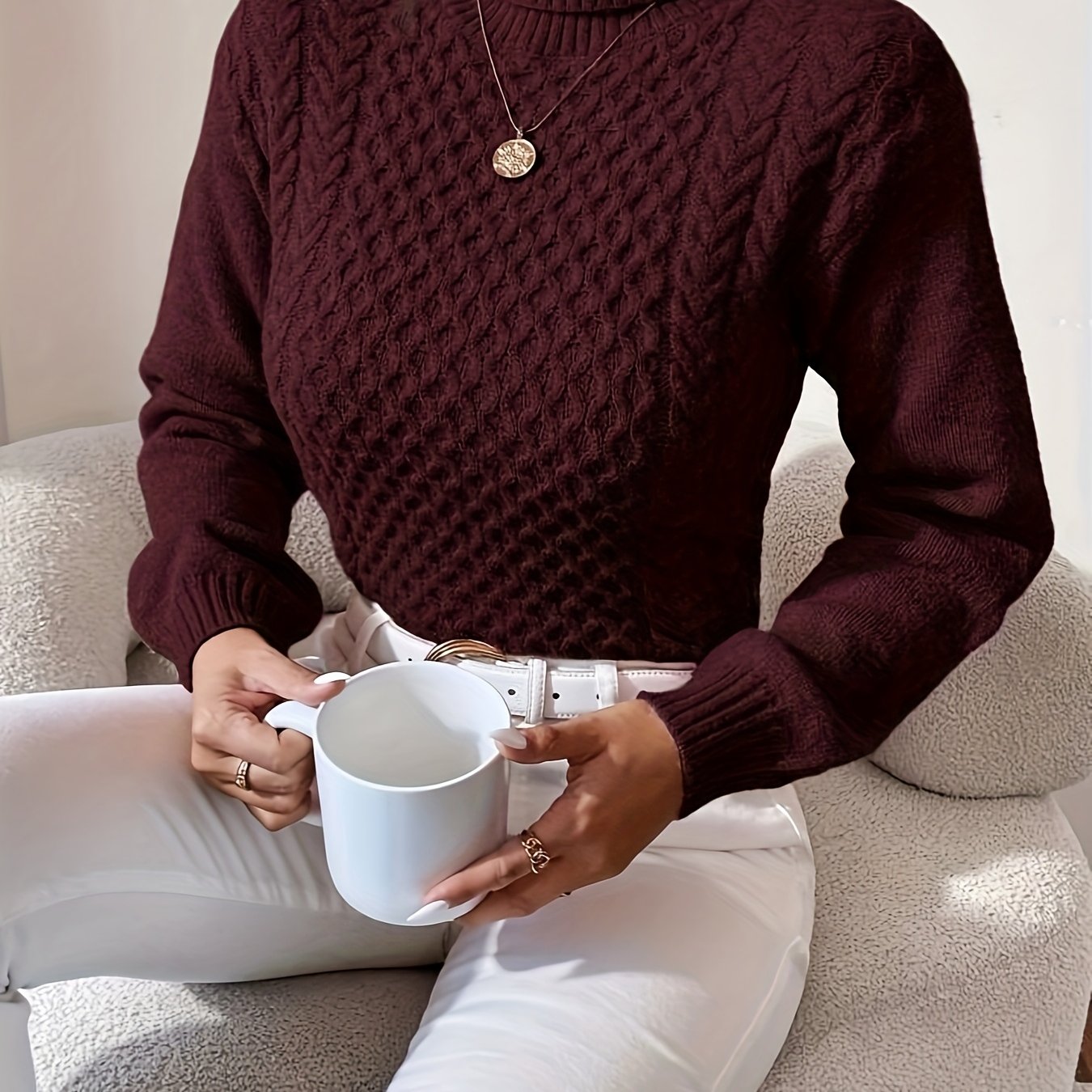 Women's High Neck Twisted Sweater