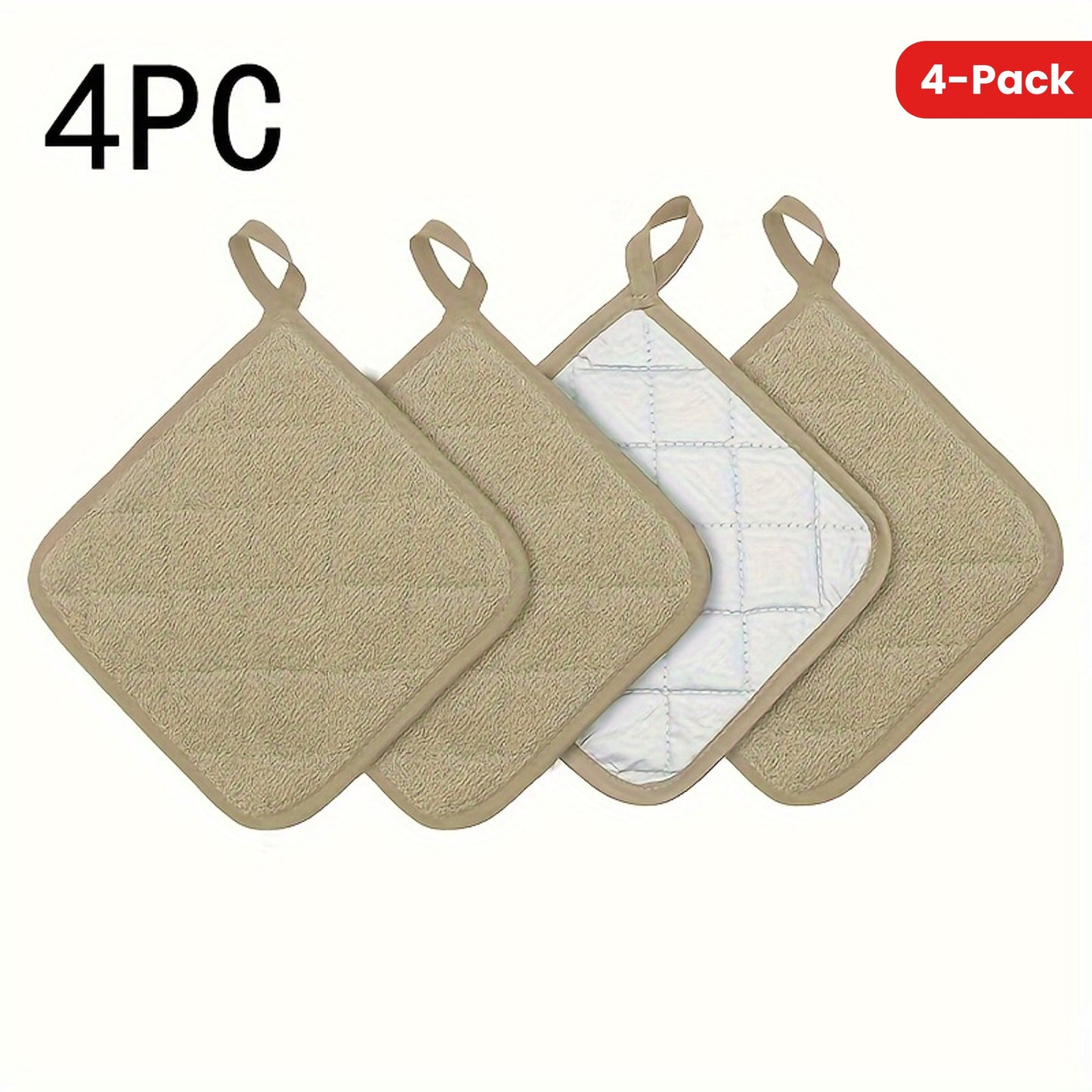 4-Pack Kitchen Pot Holders, High Heat Resistant Quilted Thick Fleece Hot Pot Stands Set, Washable Tripod for Cooking and Baking, 16.0x16.0 cm, Polyester 100% - Red