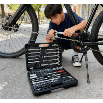 82pcs Multi-Functional Repair Tool Set | Comprehensive Kit for Automotive, Furniture, and Bicycle Mechanics, Metal Socket Wrench Set, Reinforced Material, Suitable for All Scenarios