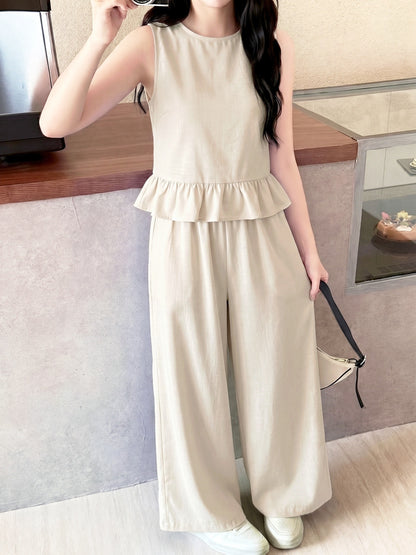 Girls' Cotton Sleeveless Top & Long Pants Set for Teens