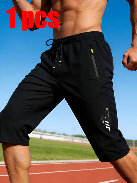 Men's Casual Capri Pants with Reflective Print, Breathable Summer Wear