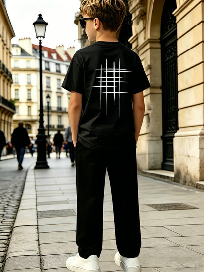 Boys' Casual Geometric Print Short Sleeve & Pants Set