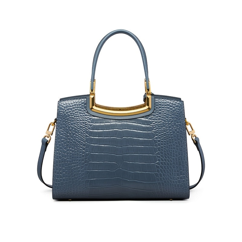 Black Crocodile Pattern Leather Handbag for Women, Large Capacity