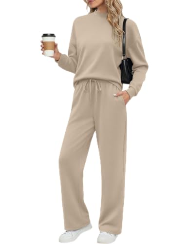 Ekouaer Women's Mock Neck Lounge Set with Wide Leg Pants