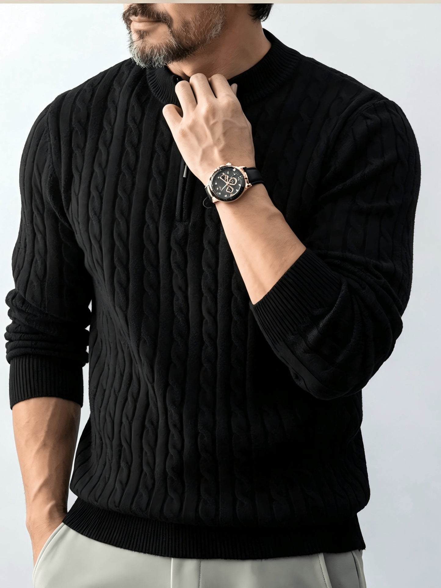 Men's Casual Quarter-Zip Knit Pullover for Spring and Fall
