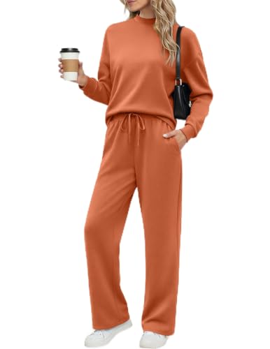 Ekouaer Women's Mock Neck Lounge Set with Wide Leg Pants