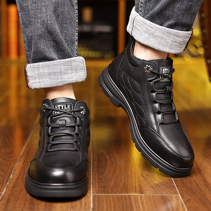 Men's Outdoor Casual Shoes, Comfortable Lace-up Design, Wear-Resistant and Non-Slip Lug Sole, Suitable for Winter Hiking and Daily Casual Occasions, Classic High-Top Work Boots