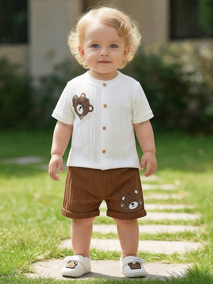 Cute Baby Girl Summer Cardigan & Striped Shorts Set - ayq