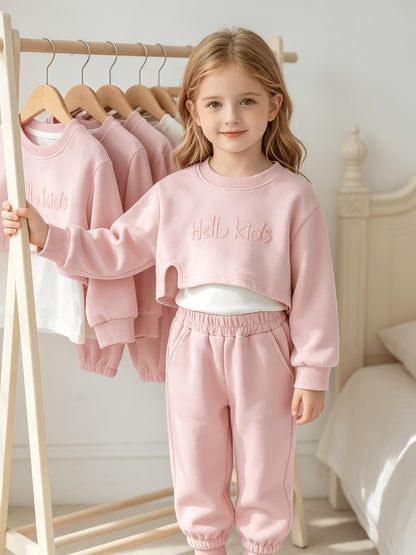 Girls' 3-Piece Spring/Autumn Casual Set with Embroidered Sweatshirt