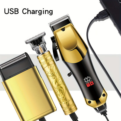 Men's Electric Hair Clipper Set Beard Grooming Kit Includes Electric Shaver and T-Blade Trimmer, USB Rechargeable Trimmer for Home and Professional Styling Full Head Grooming Kit, Perfect Gift, Birthday Gift, Stylish Design - ayq