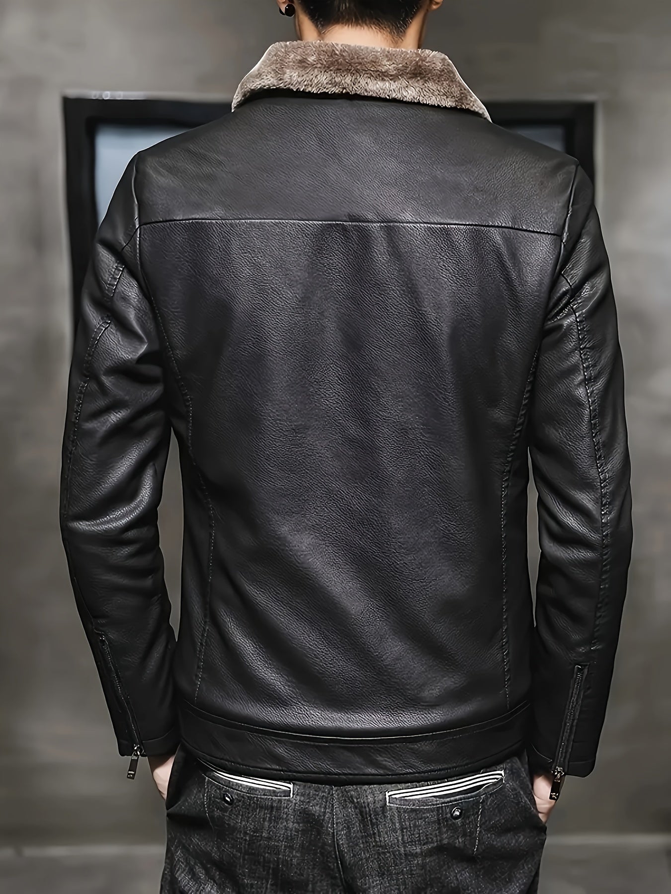 Men'S Winter Jacket with Fur-like Collar - Black Zip-Up Coat, Polyester-Lined Cold Weather Jacket for Formal & Casual Outfits, Easy-Care Non-Stretch Outerwear, Seasonal Fashion, Sleek Design, Durable Fabric, Urban Style