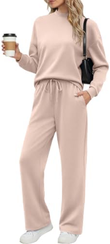 Ekouaer Women's Mock Neck Lounge Set with Wide Leg Pants