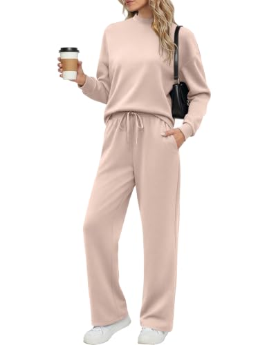 Ekouaer Women's Mock Neck Lounge Set with Wide Leg Pants
