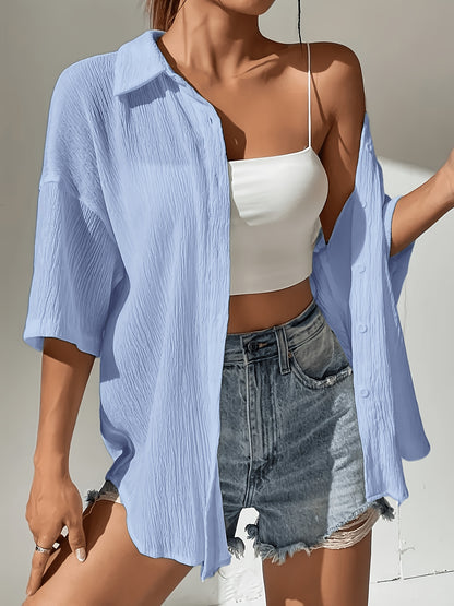 Women's Casual Solid Color Short Sleeve Polo Shirt for Summer