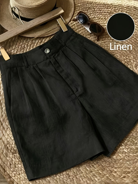 Elegant Women’s Linen Blend Summer Shorts with Pockets