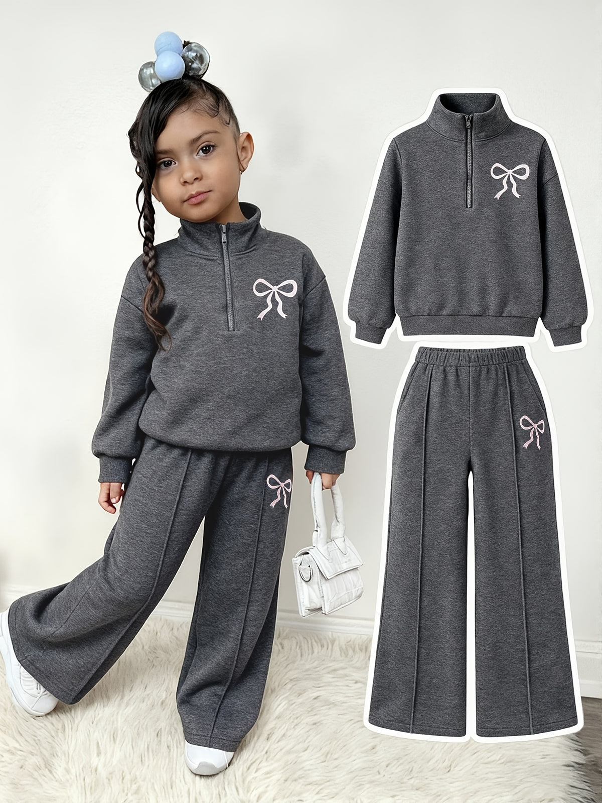 Baby Girl Two-Piece Fleece Hoodie and Pants Set for Fall/Winter - ayq