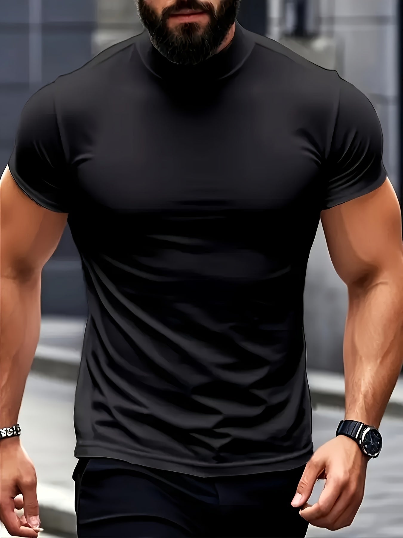 Men's High-Neck Short-Sleeve T-Shirt for Spring and Summer - Fashionable, Comfortable, and Essential for Casual Wear - ayq