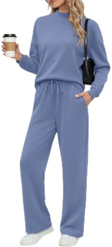 Ekouaer Women's Mock Neck Lounge Set with Wide Leg Pants