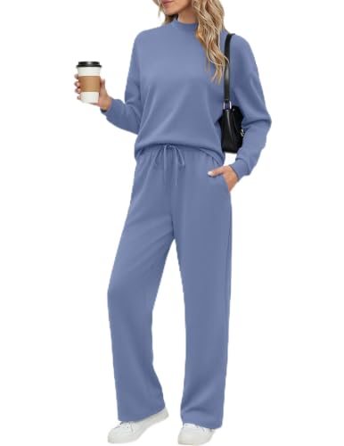 Ekouaer Women's Mock Neck Lounge Set with Wide Leg Pants