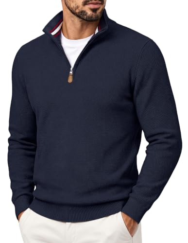 Men's Quarter Zip Pullover Sweater Casual Knit Top