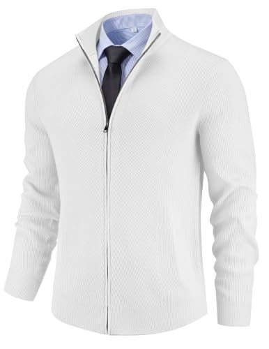 Men's Casual Zip-Up Knitted Cardigan Sweater with Stand Collar