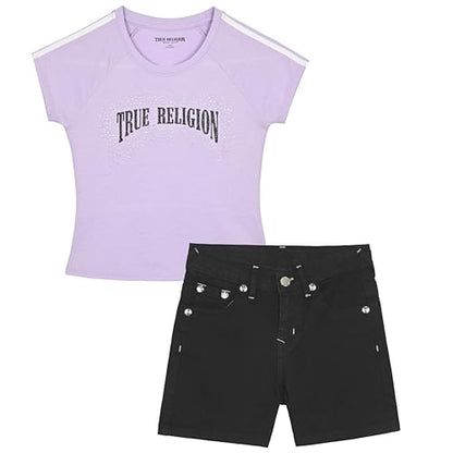Girls Denim Shorts and Graphic Tee Set for Summer Style
