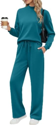 Ekouaer Women's Mock Neck Lounge Set with Wide Leg Pants