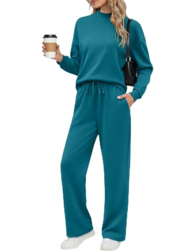 Ekouaer Women's Mock Neck Lounge Set with Wide Leg Pants