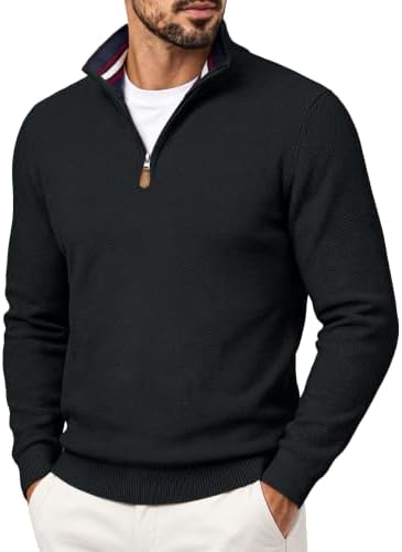 Men's Quarter Zip Pullover Sweater Casual Knit Top