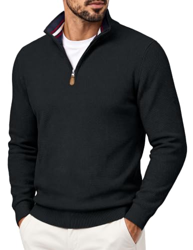 Men's Quarter Zip Pullover Sweater Casual Knit Top
