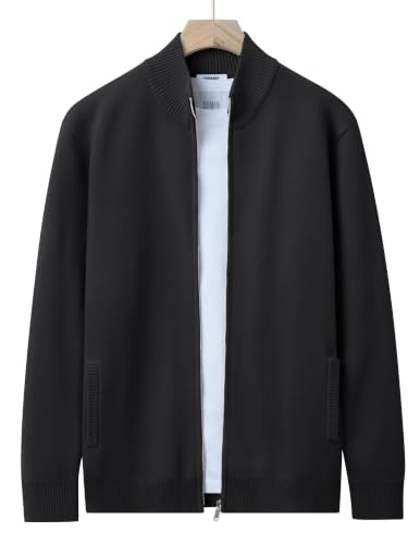 Men's Full Zip Mock Neck Cardigan Sweater with Pattern