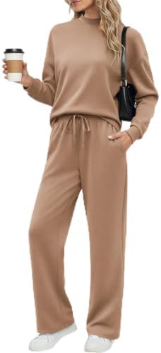 Ekouaer Women's Mock Neck Lounge Set with Wide Leg Pants