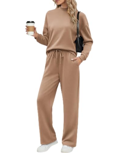 Ekouaer Women's Mock Neck Lounge Set with Wide Leg Pants