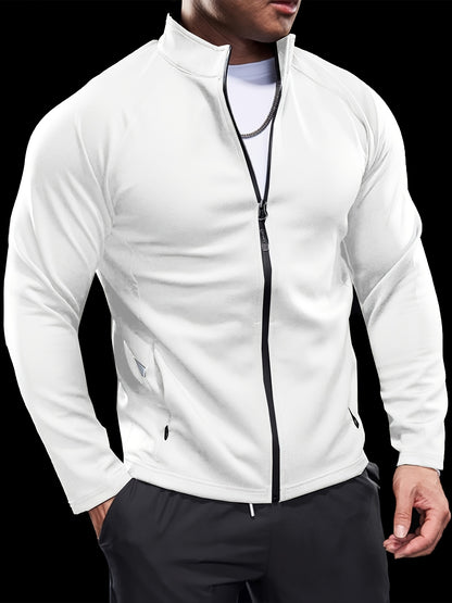 Men's Athletic Jacket - Quick-Dry Gym Coat with Zipper Closure, Lightweight Workout Jacket for Running, Hiking, Training - Olive Green Athletic Outerwear (Machine Washable) - Bodybuilding & Casual Streetwear, Workout Clothes,