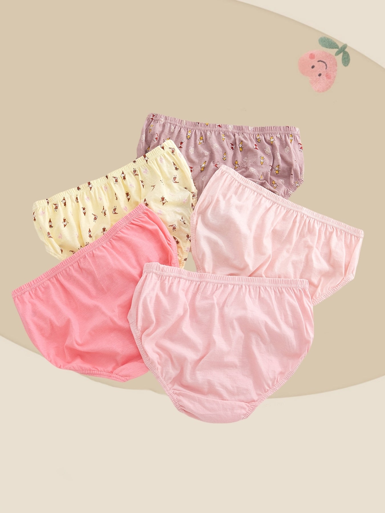 5-Pack Girls' Cotton Briefs with Cute Cartoon Prints