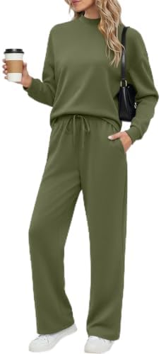 Ekouaer Women's Mock Neck Lounge Set with Wide Leg Pants