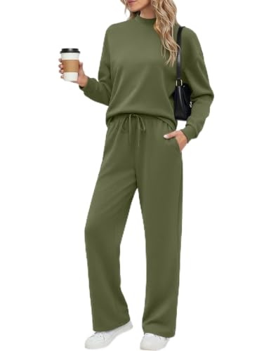 Ekouaer Women's Mock Neck Lounge Set with Wide Leg Pants