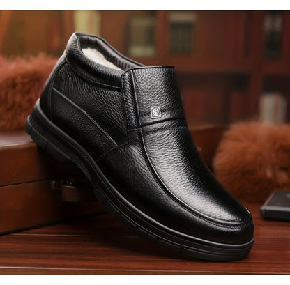 Genuine Leather 2025 Snow Boots Shoes Top Layer Cowhide Men's Boots Winter New Fashion Versatile Litchi Pattern Soft Leather Thick Sole Warm Shoes -Lined Work Boots Inner Filling with Cold Resistant Warmth, Warmth Locking Pow