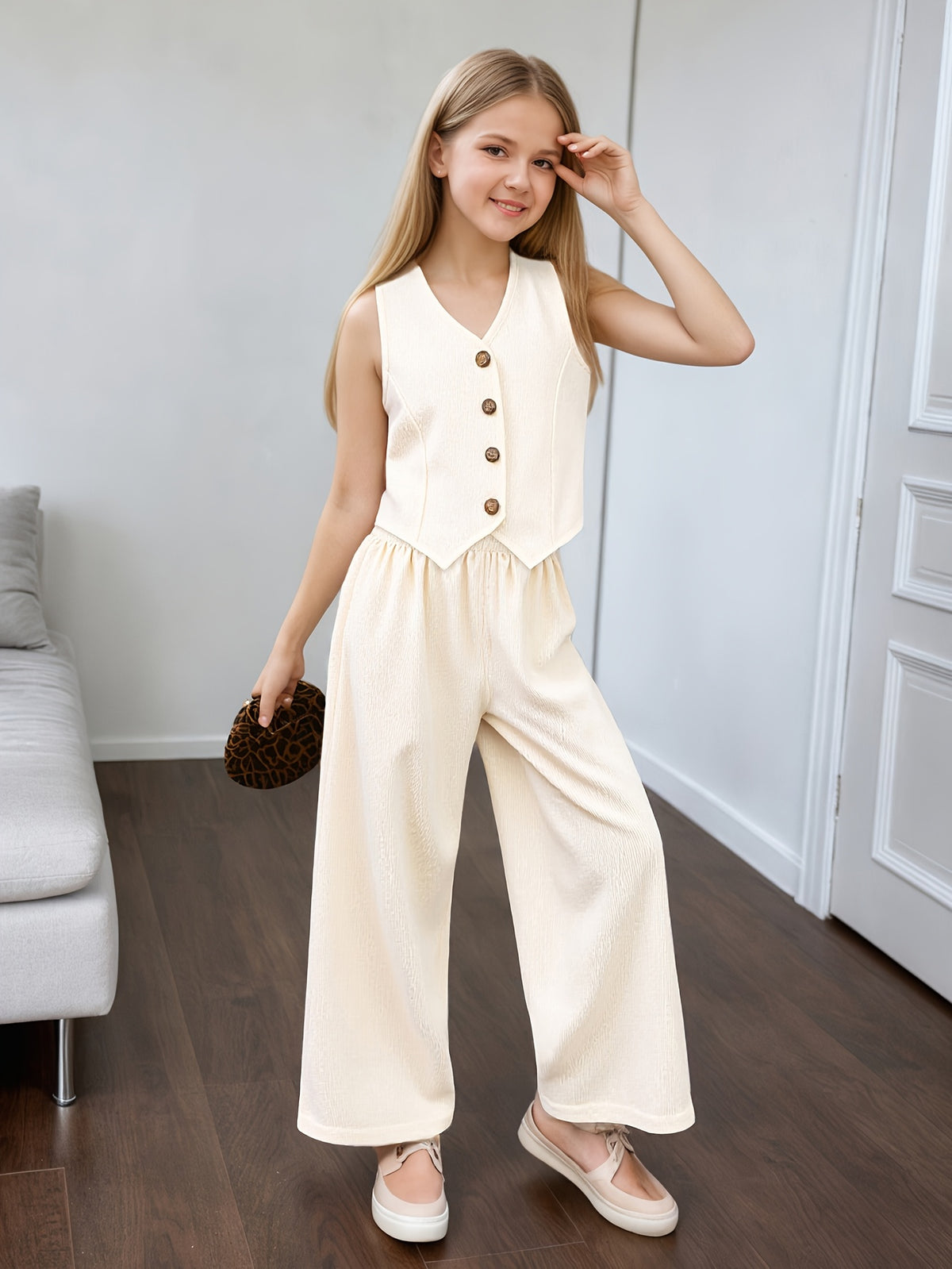 Girls' Summer Casual Set: Vest and Wide-Leg Pants Outfit