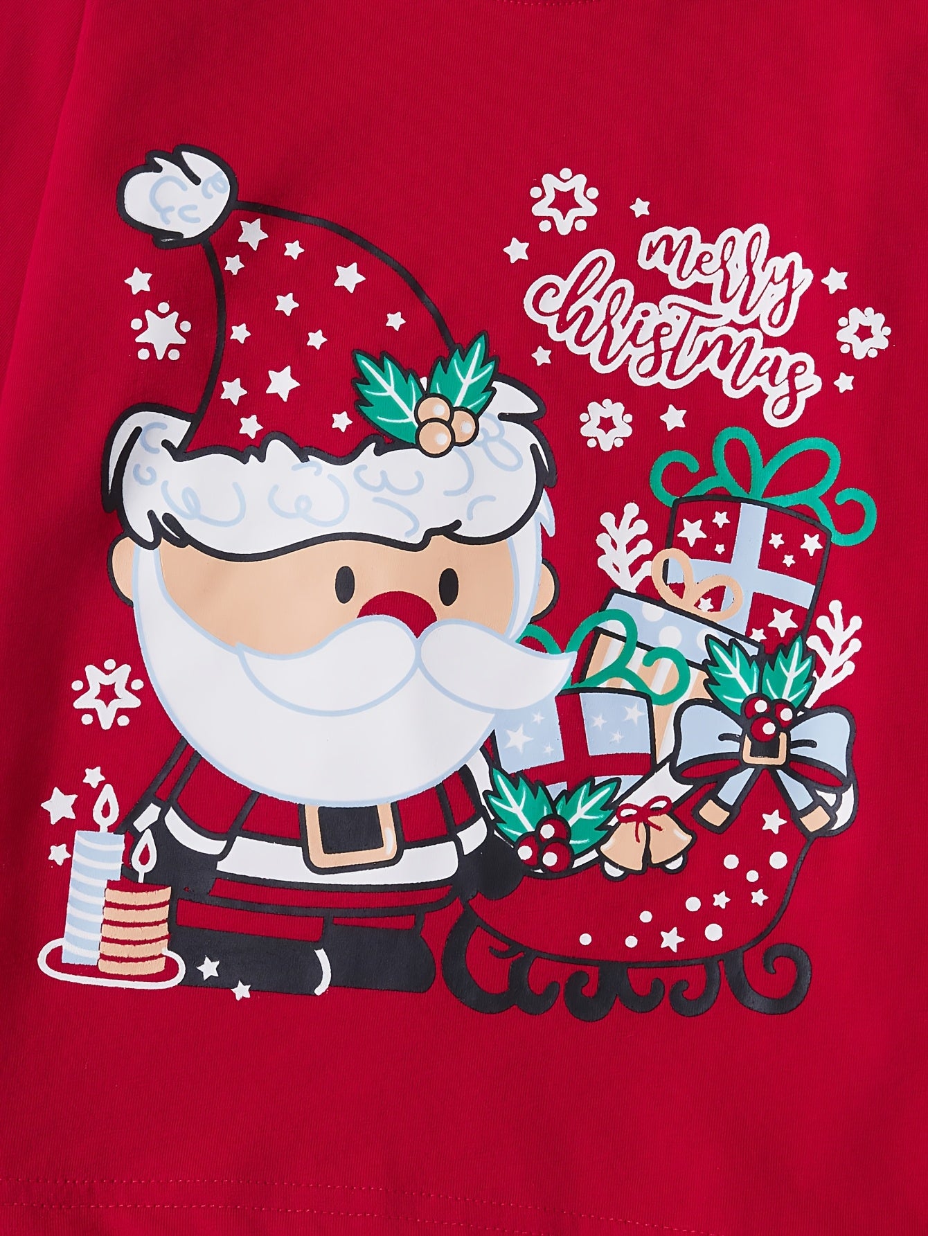 Christmas Set Pajamas Boys and Girls Red Father Christmas Cotton Flame Retardant Suit Christmas Gift Sleigh Car Red Pajama Set Loungewear Two Pieces