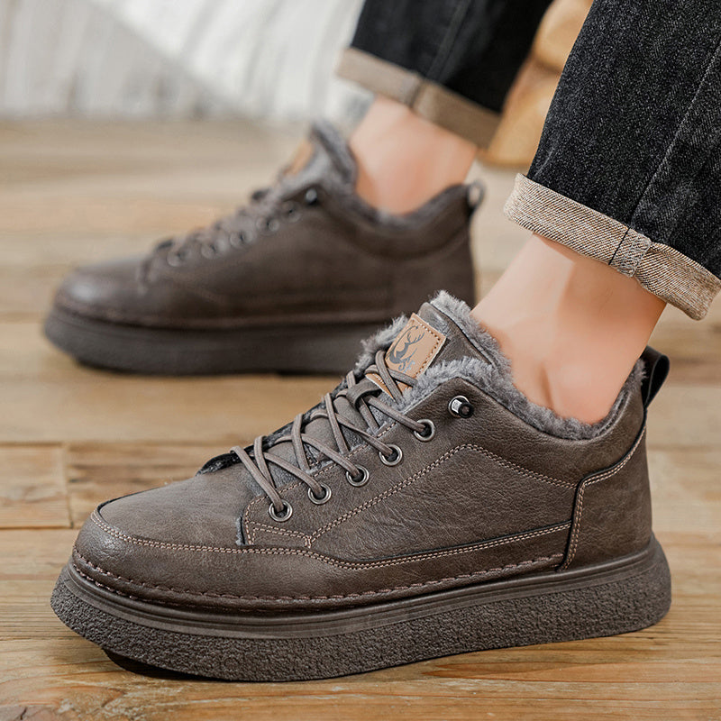 Men'S Winter Hiking Shoes - Cold Weather Traction Outdoors, Lace-Up Ankle Support, Cushioned EVA Insole - Synthetic Faux Upper - All-Terrain Traction for Snow, Ice, Mud - Low-Top Design - Black/Brown - Ideal for Hiking, Urban