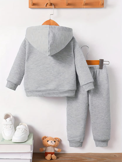 Infant Toddler Fleece Hoodie & Pants Set Cartoon Cat Casual