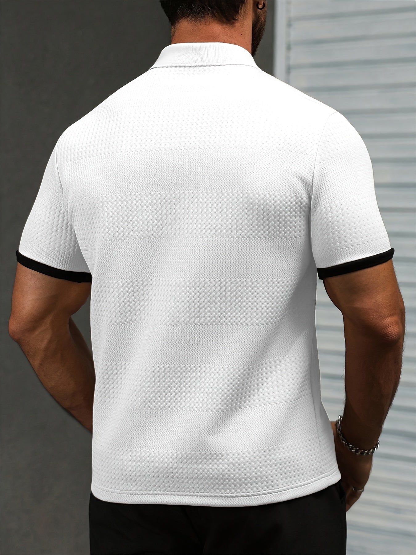 Men's Summer Business Casual Polo Shirt with Ribbed Knit
