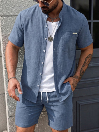 Men's Summer Casual 2-Piece Set Short Sleeve Shirt & Shorts