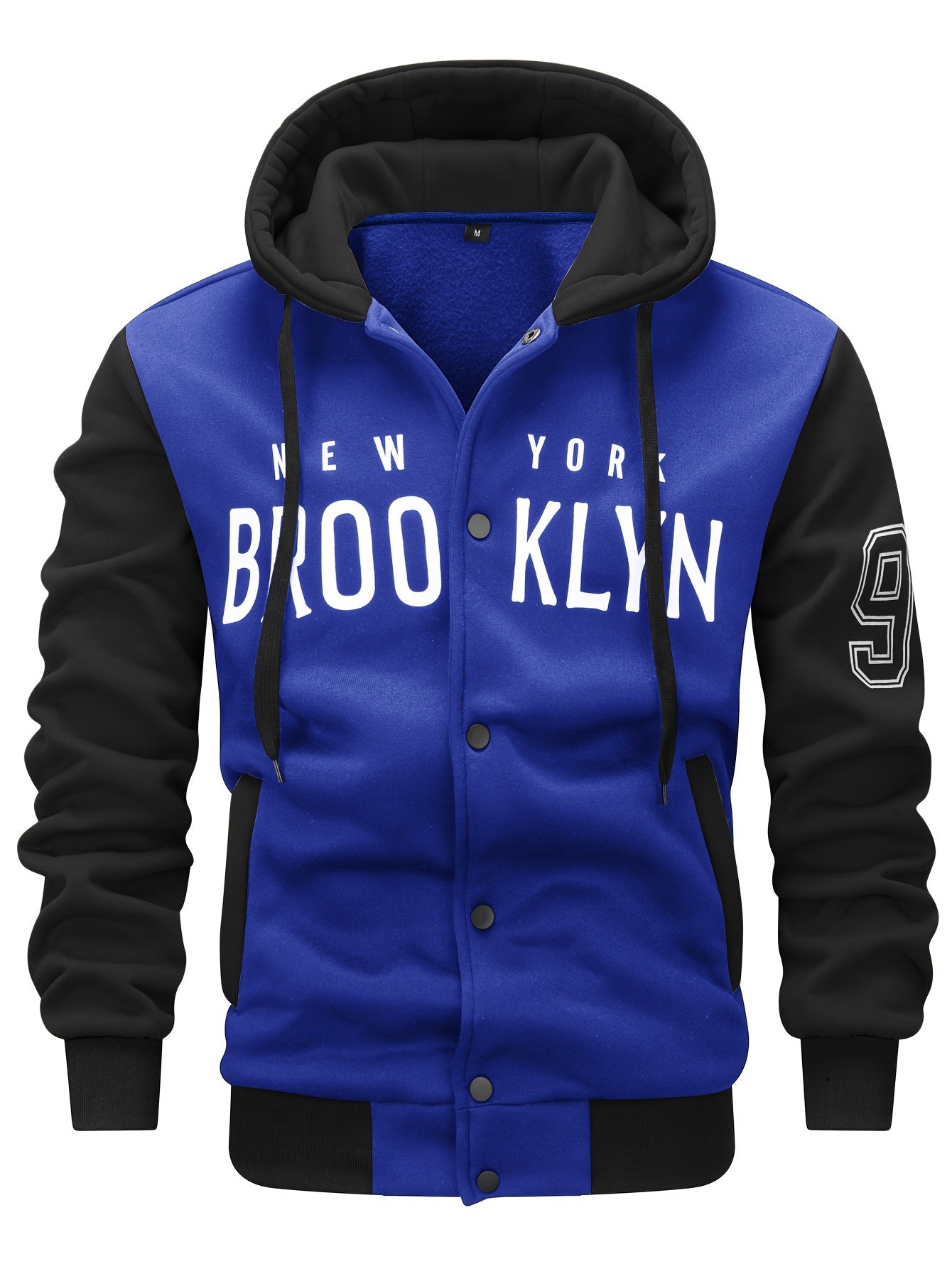 Men's 'BROOKLYN' Pattern Color Blocking Hooded Jacket, Casual Preppy Style Coat For Spring And Autumn Outdoors As Gift