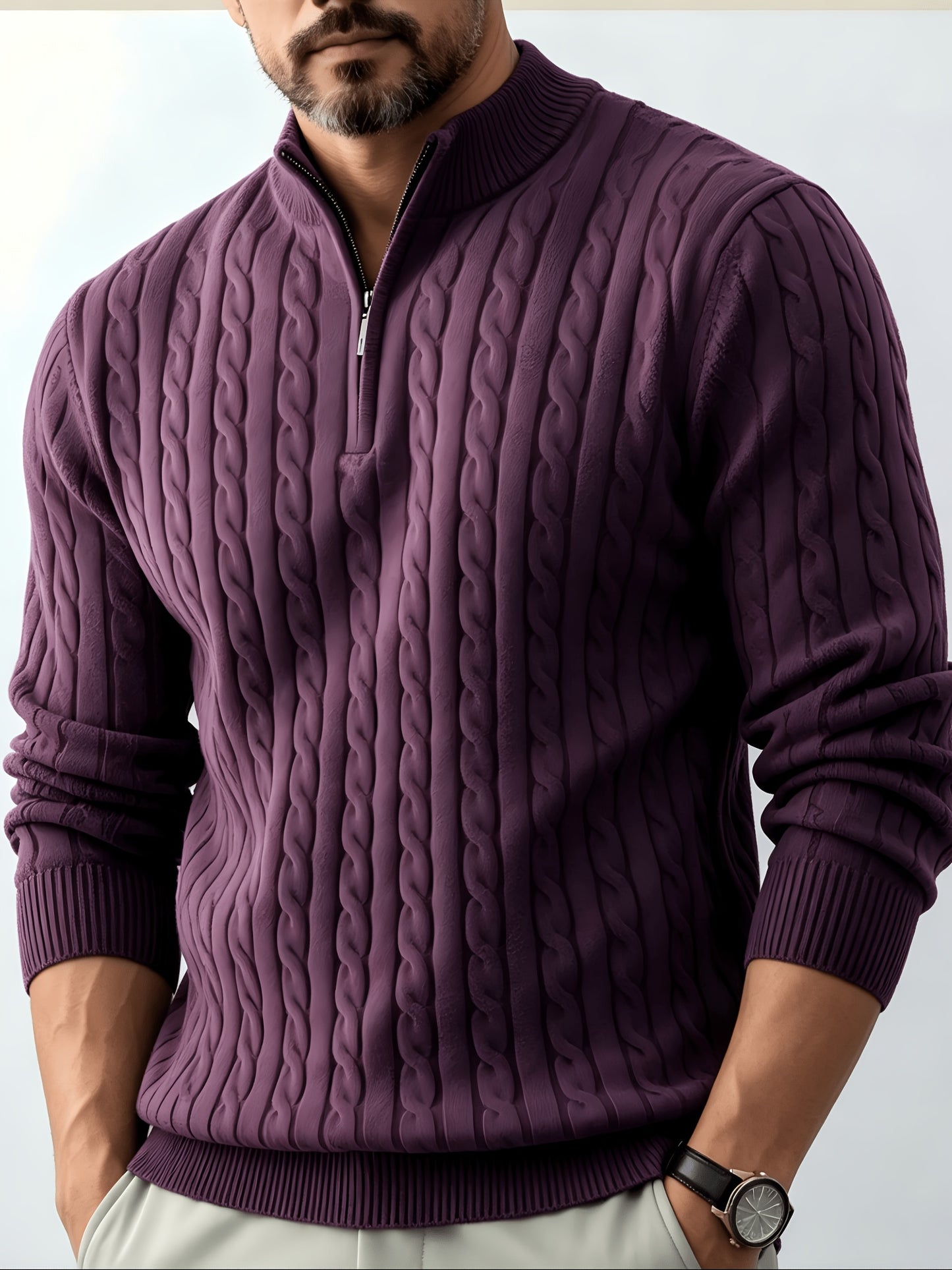 Men's Casual Quarter-Zip Knit Pullover for Spring and Fall