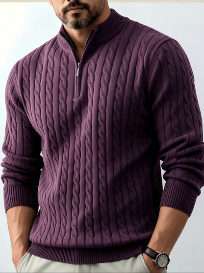 Men's Casual Quarter-Zip Knit Pullover for Spring and Fall