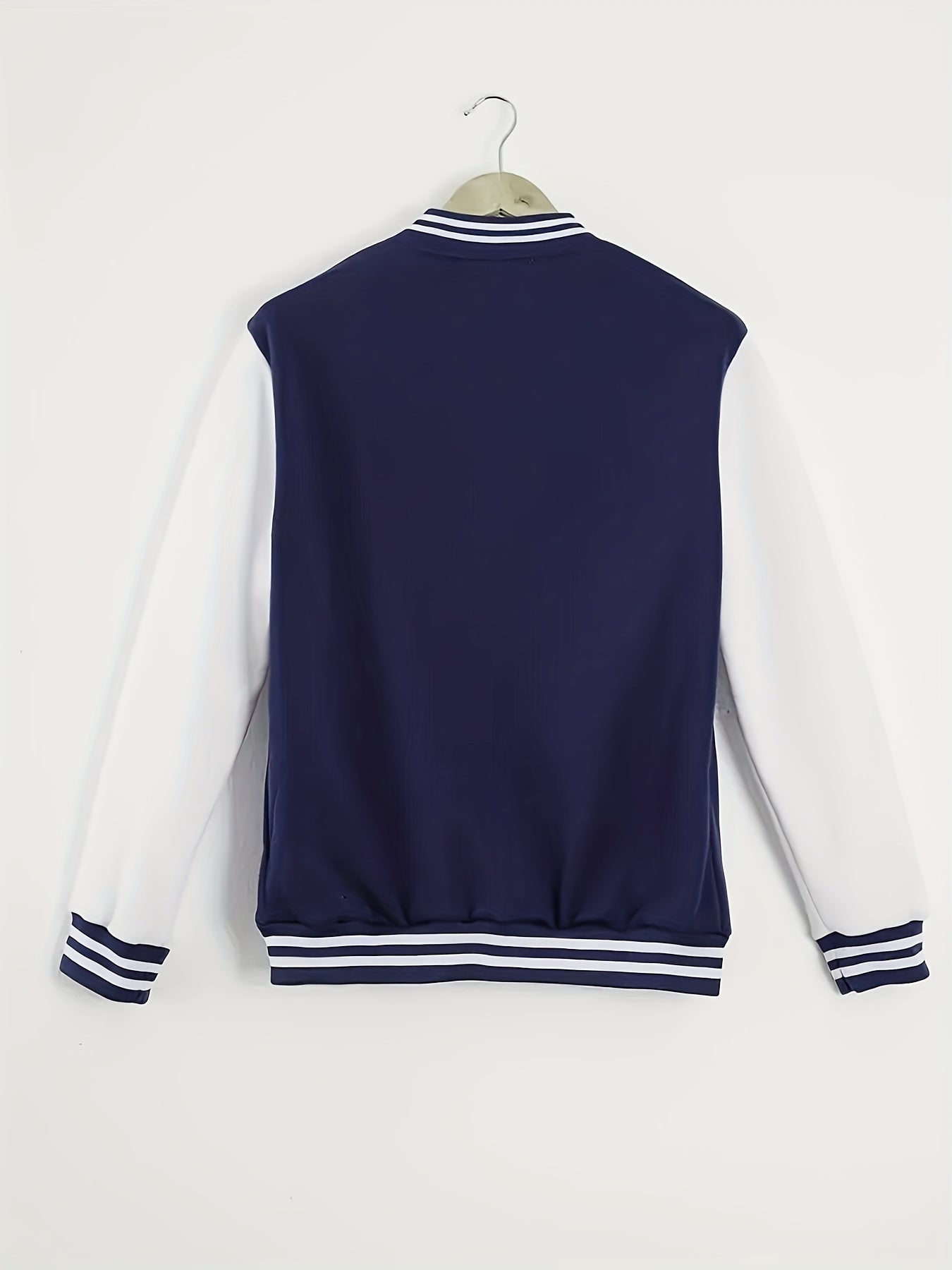 Men'S Casual Baseball Jacket - Stylish Black with White Stripes, Button-Up, Long Sleeve, Perfect for Spring & Fall, Casual Attire, Casual Wear|Baseball Jacket| Constructio