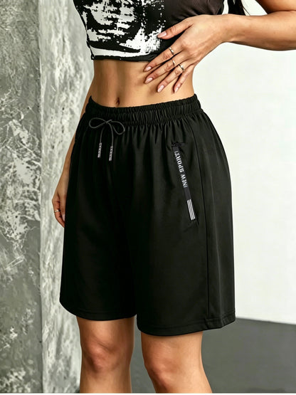 Women's Summer Sports Shorts with Stretchy Waist and Zipper Pockets